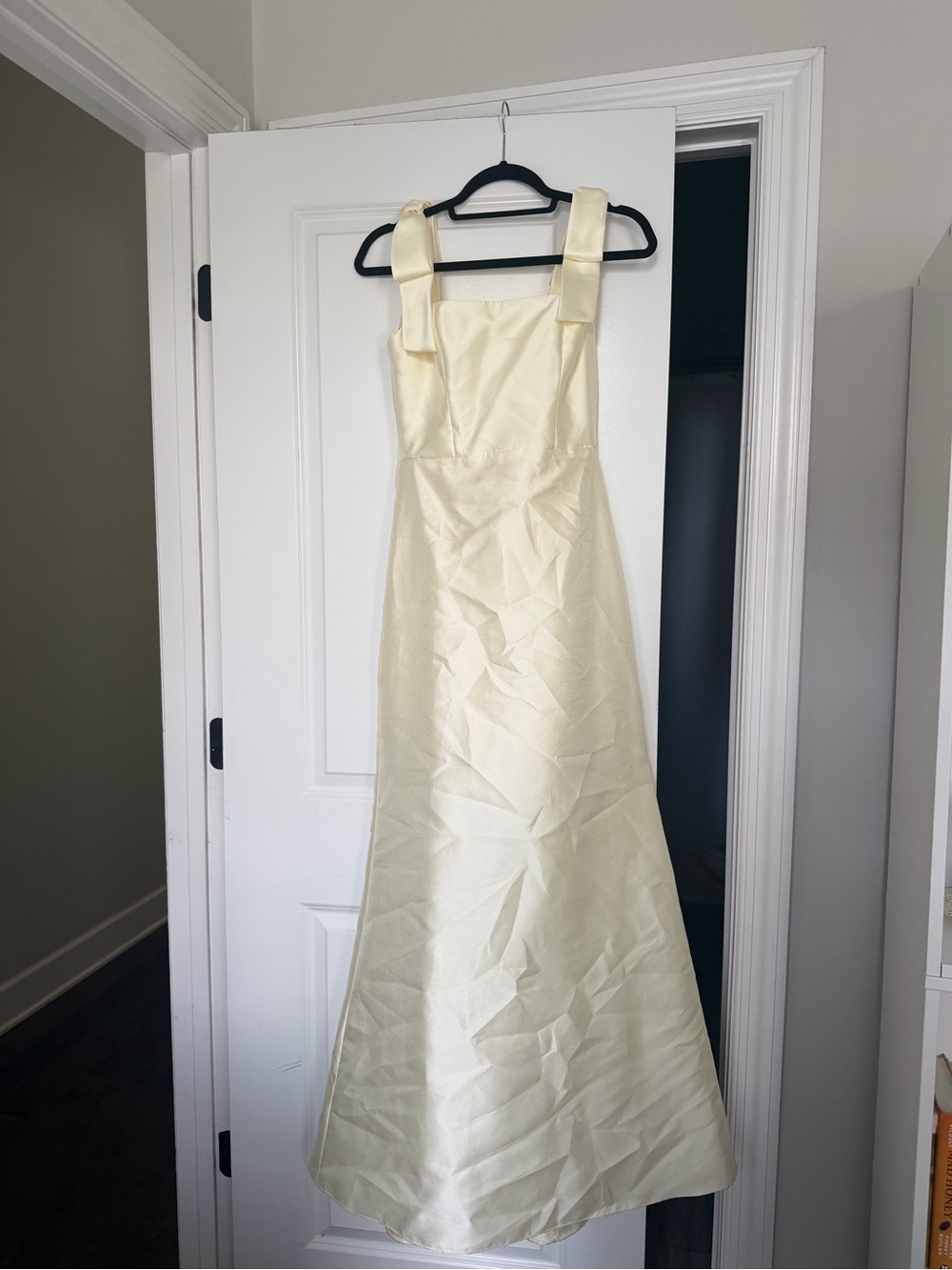 ALFRED SUNG Butter Yellow Satin Maxi Dress with Wide Straps